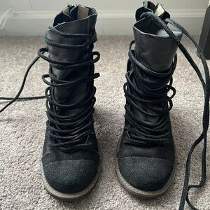 Farylrobin x Free People Lucas Bootie Shoe Womens Size 7 Black Suede Lace Up GUC